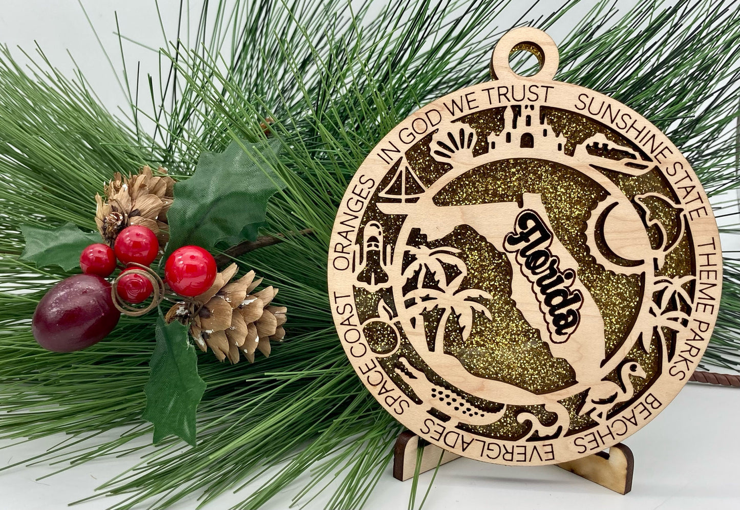 Florida State Wooden Christmas Ornament