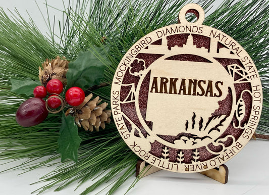 Arkansas State Wooden Christmas Ornament