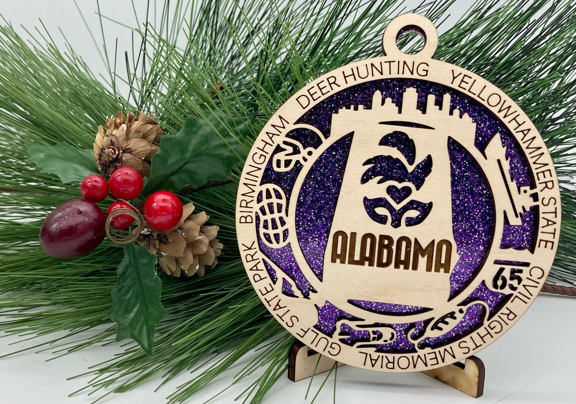 Alabama State Wooden Christmas Ornament