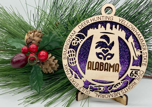 Alabama State Wooden Christmas Ornament