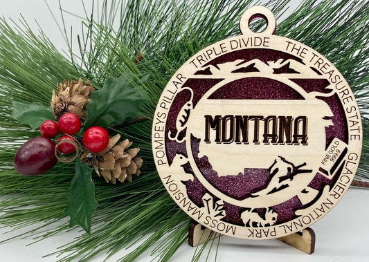 Montana State Wooden Christmas Ornament