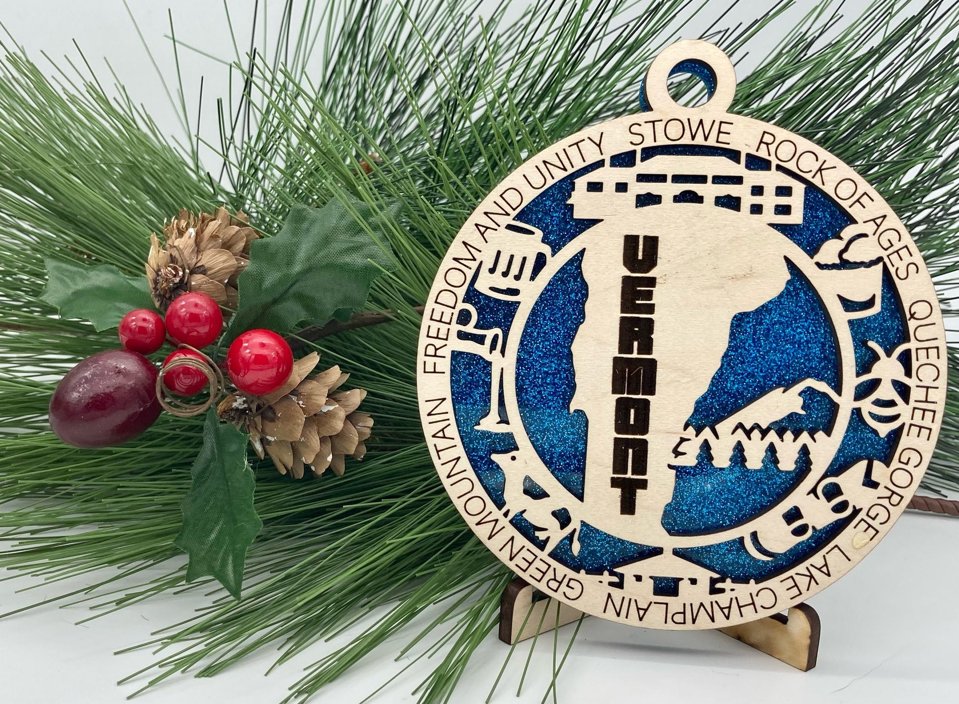 Vermont State Wooden Christmas Ornament