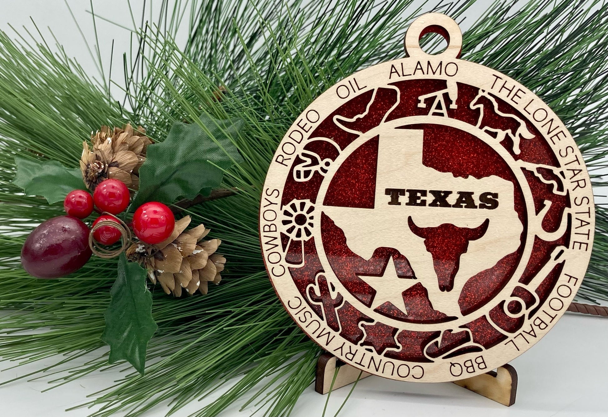 Texas State Wooden Christmas Ornament