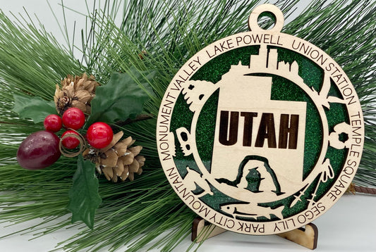 Utah State Wooden Christmas Ornament
