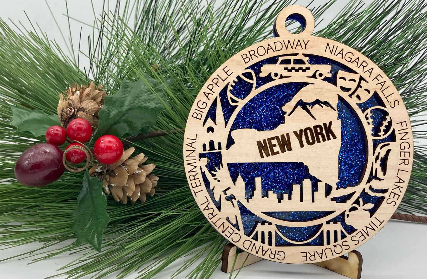 New York State Wooden Christmas Ornament