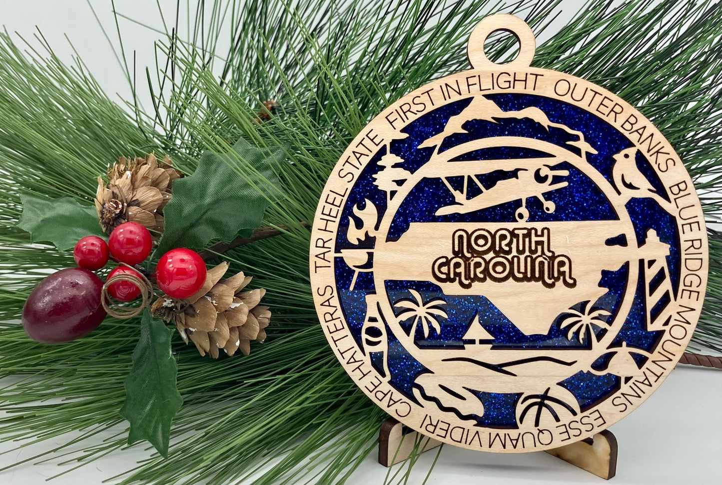 North Carolina State Wooden Christmas Ornament