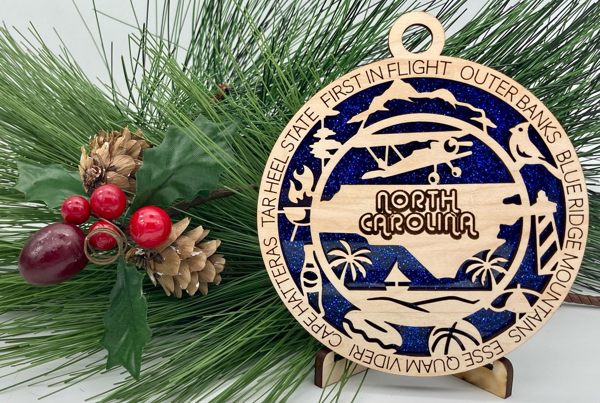 North Carolina State Wooden Christmas Ornament