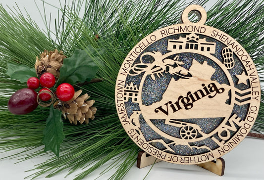 Virginia State Wooden Christmas Ornament