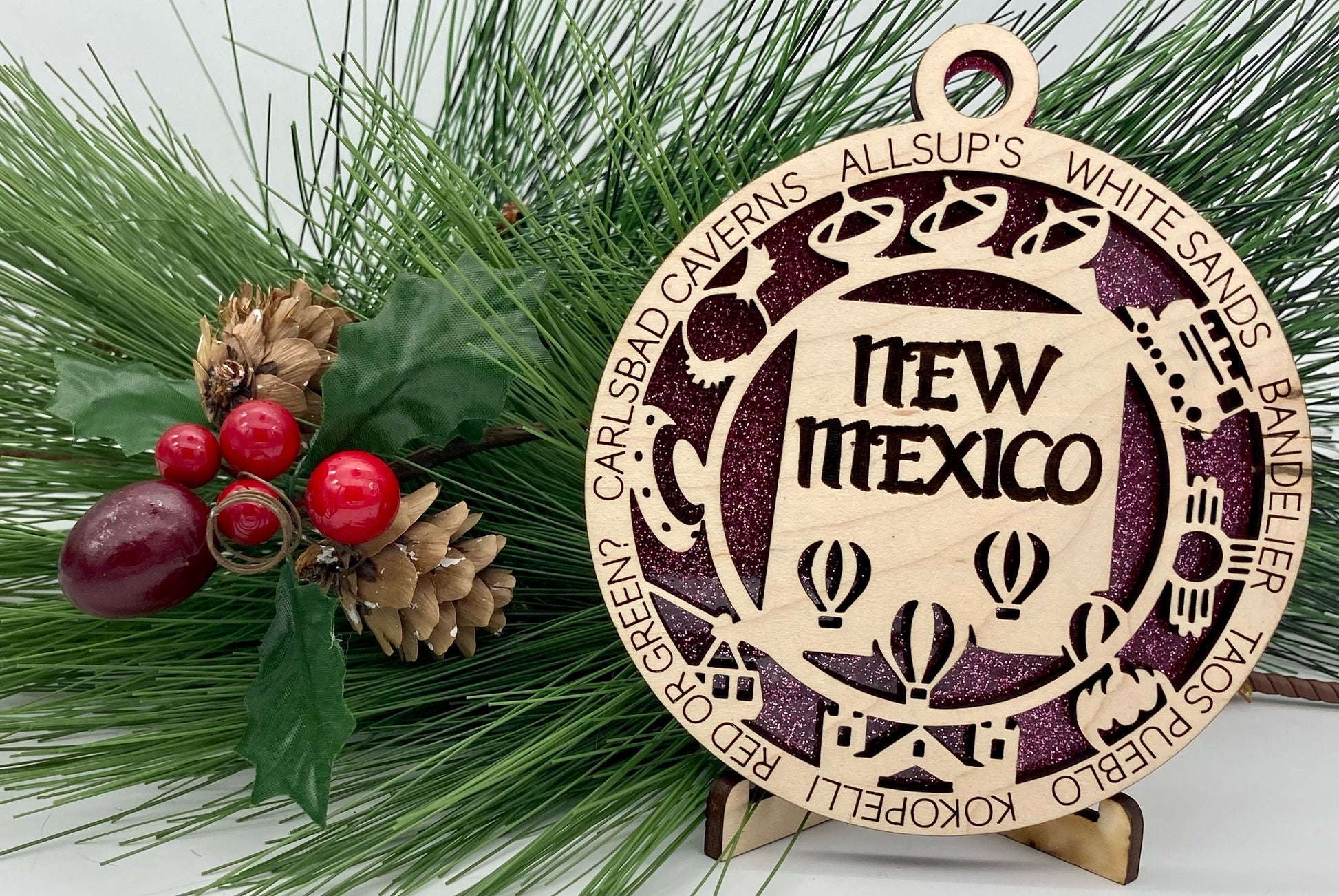 New Mexico State Wooden Christmas Ornament