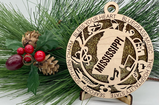 Mississippi State Wooden Christmas Ornament