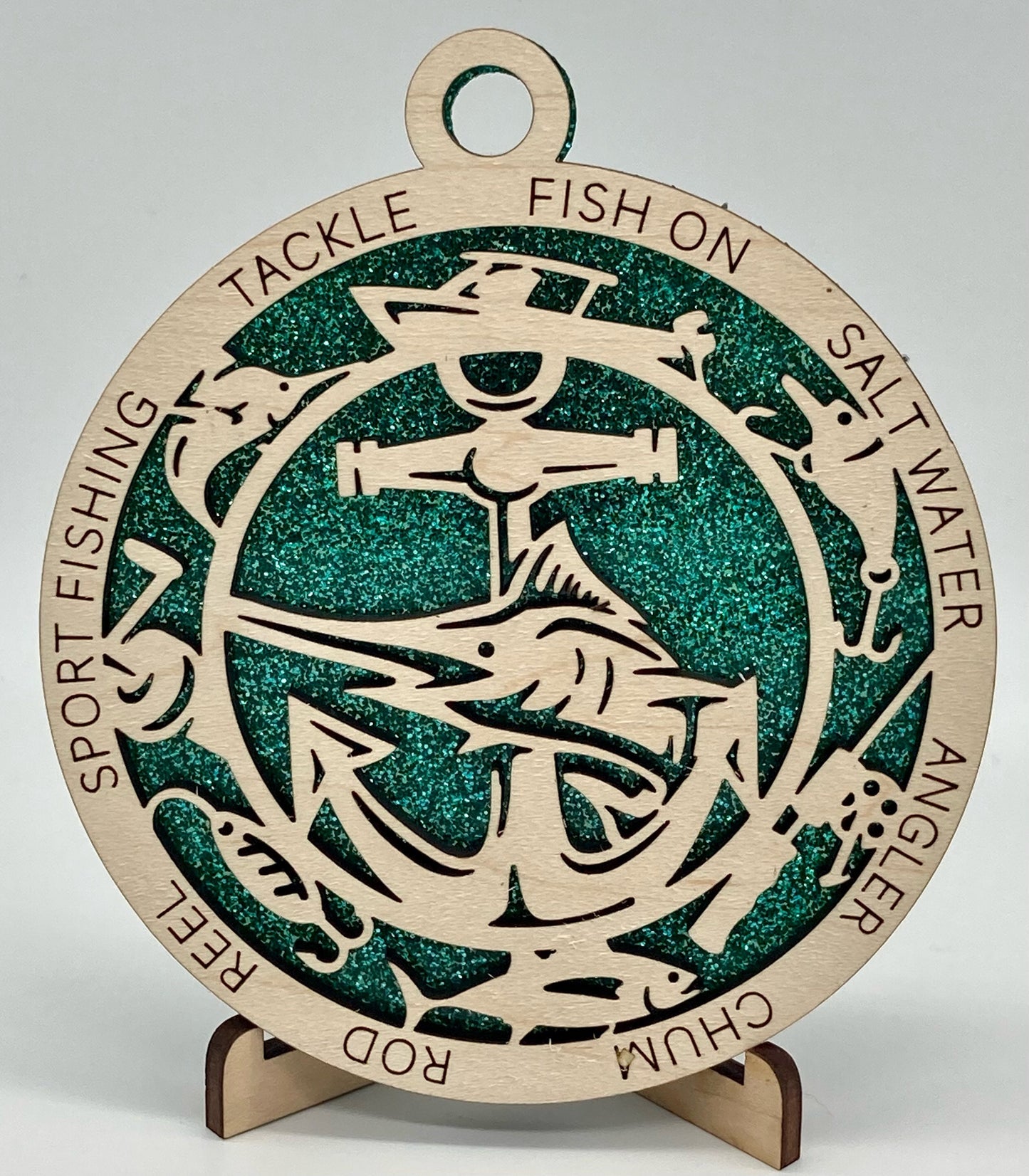 CUSTOMIZABLE Salt Water Fishing Wooden Christmas Ornament