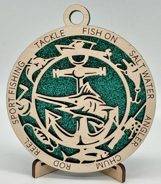 CUSTOMIZABLE Salt Water Fishing Wooden Christmas Ornament