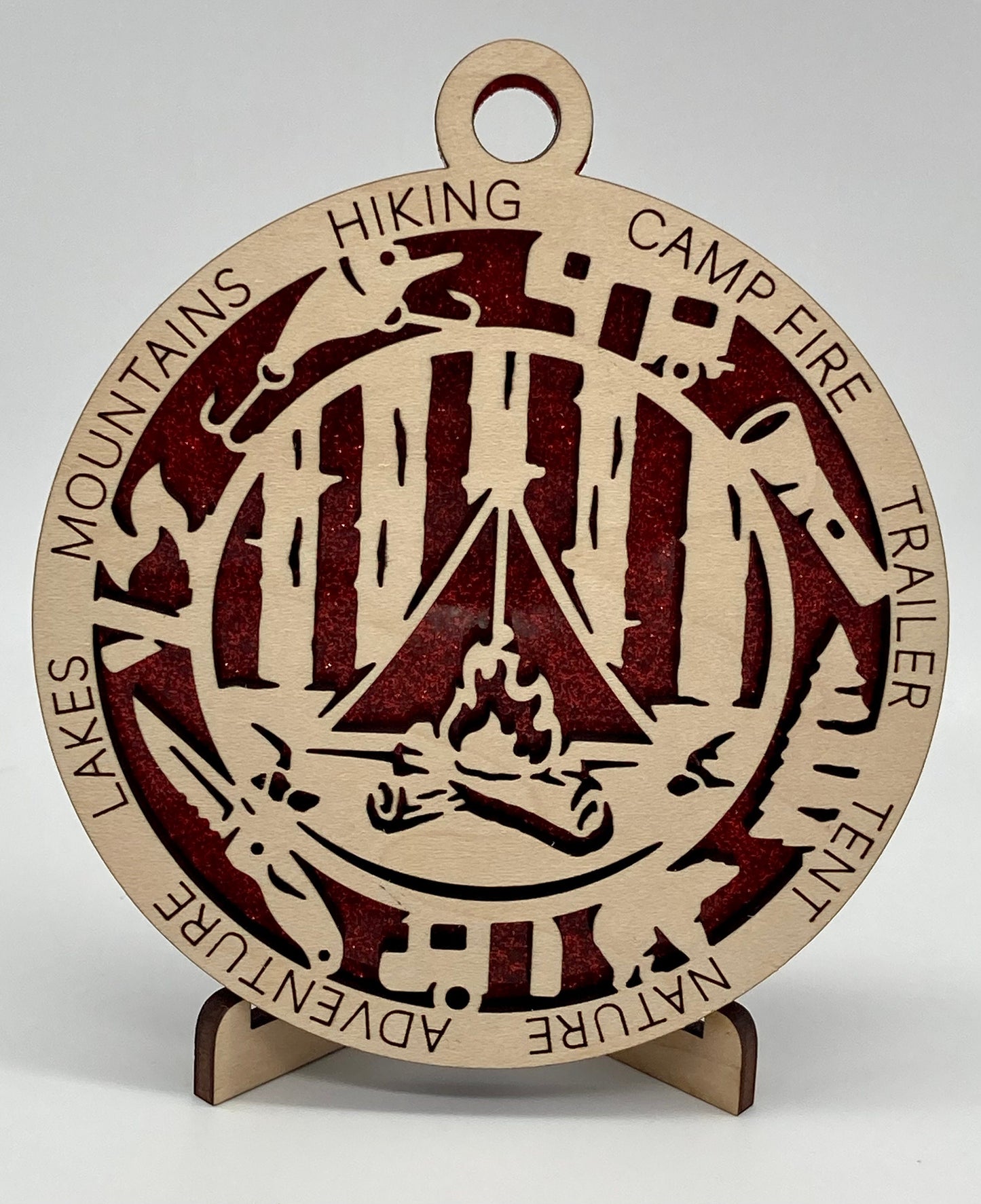 CUSTOMIZABLE Camping Wooden Christmas Ornament