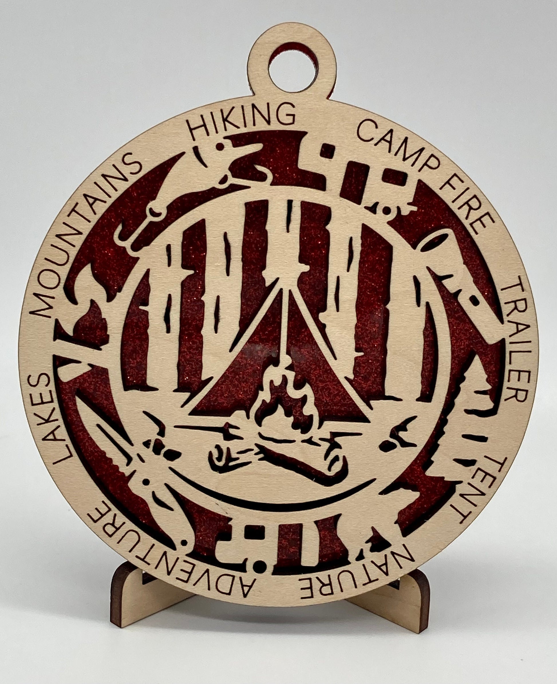 CUSTOMIZABLE Camping Wooden Christmas Ornament