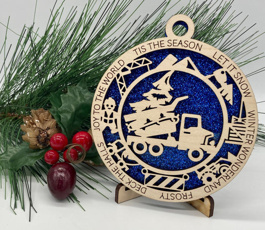 Dump Truck Wooden Christmas Ornament