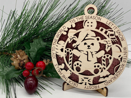 Teddy Bear Wooden Christmas Ornament