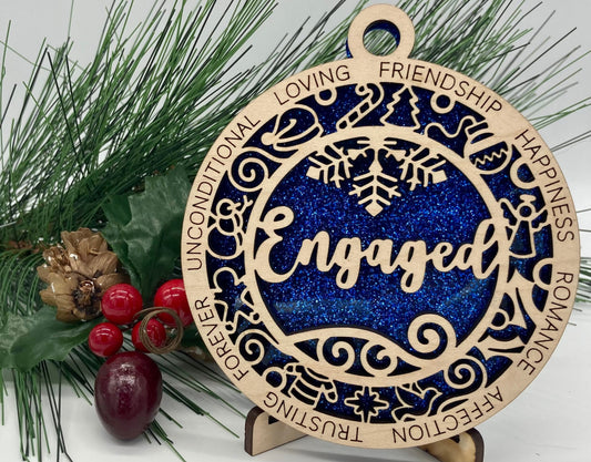 Engaged Wooden Christmas Ornament CUSTOMIZABLE