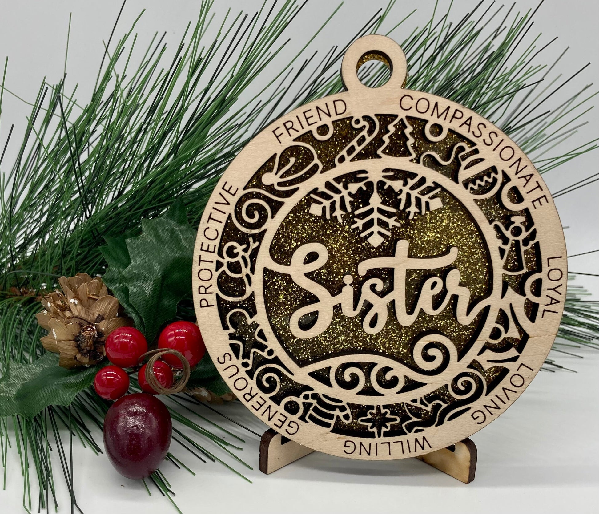 Sister Christmas Wooden Ornament CUSTOMIZABLE