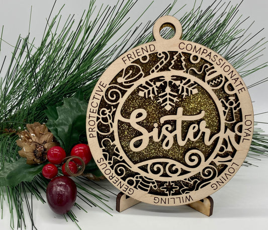 Sister Christmas Wooden Ornament CUSTOMIZABLE