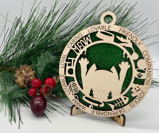 Cat Scratch Wooden Christmas Ornament CUSTOMIZABLE