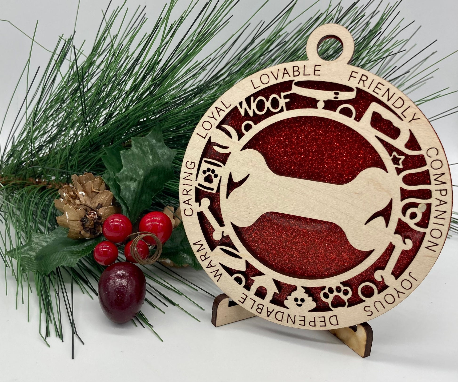 Dog Bone Wooden Christmas Ornament CUSTOMIZABLE