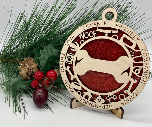 Dog Bone Wooden Christmas Ornament CUSTOMIZABLE
