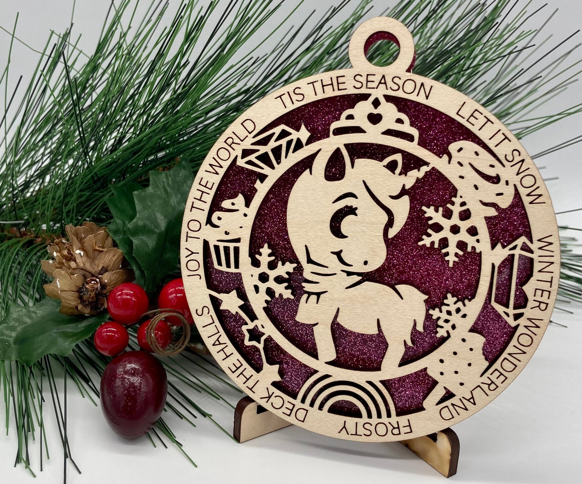 Unicorn Wooden Christmas Ornament