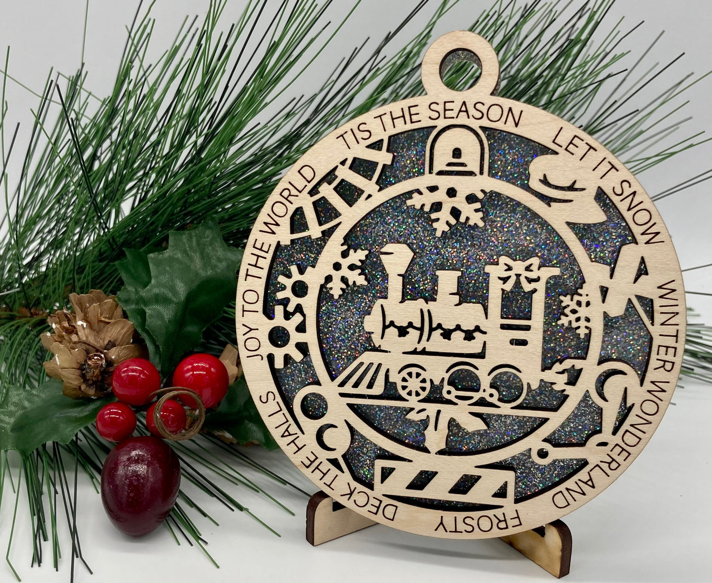 Train Wooden Christmas Ornament CUSTOMIZABLE