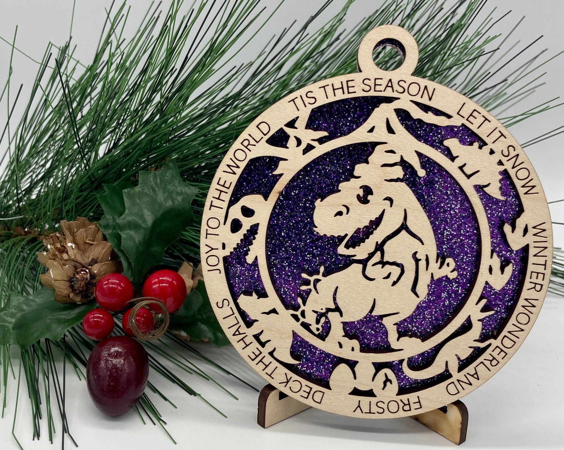 Dinosaur Wooden Christmas Ornament