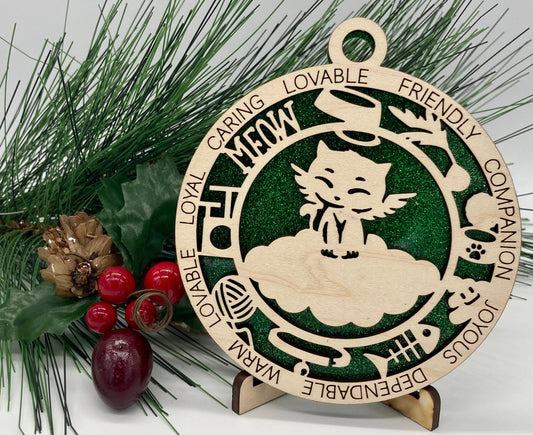 Angel Cat Wooden Christmas Ornament