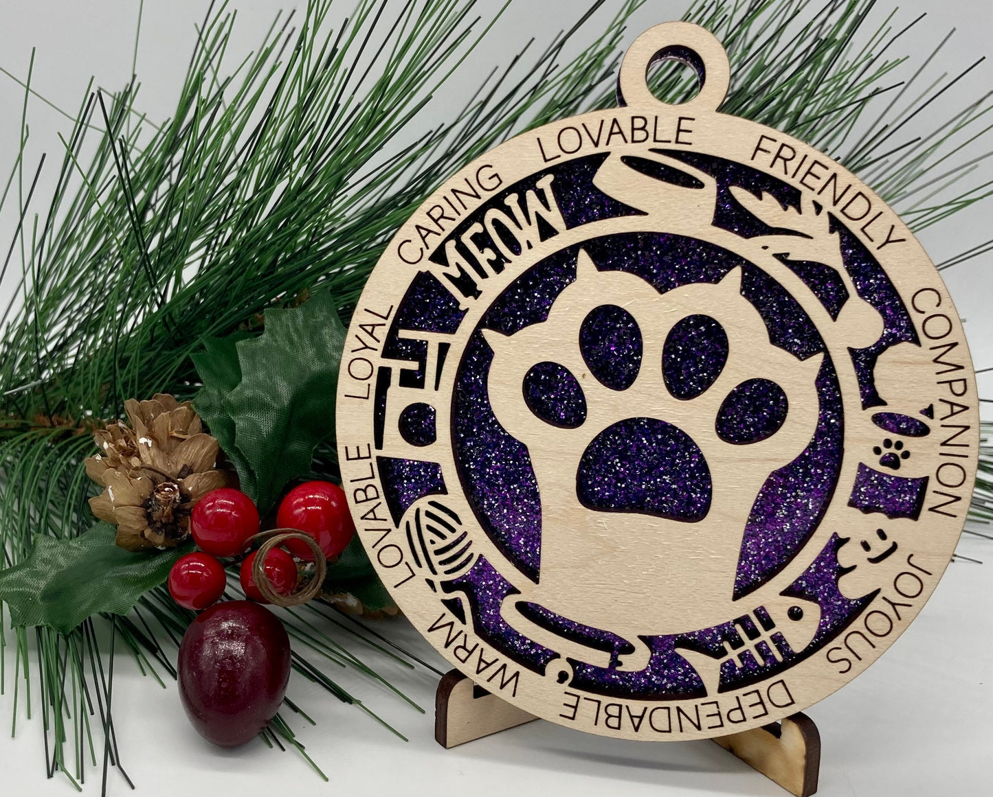 Cat Paw Wooden Christmas Ornament CUSTOMIZABLE