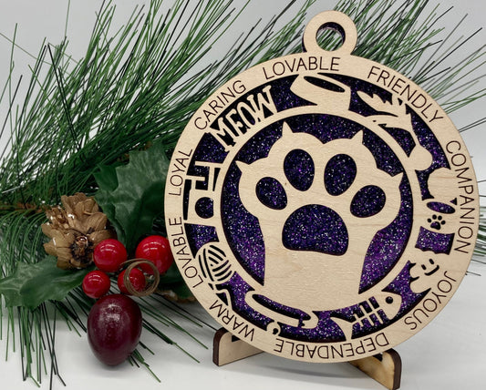 Cat Paw Wooden Christmas Ornament CUSTOMIZABLE