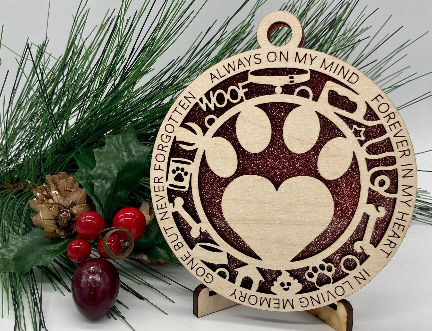 Heart Dog Paw Wooden Christmas Ornament CUSTOMIZABLE