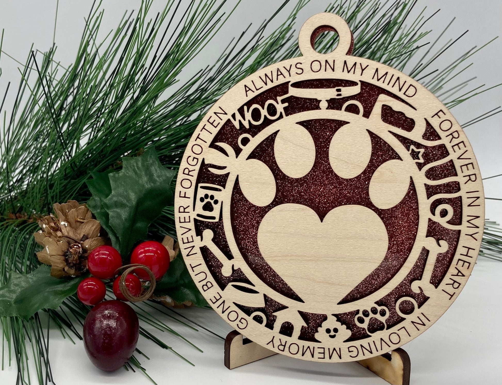 Heart Dog Paw Wooden Christmas Ornament CUSTOMIZABLE