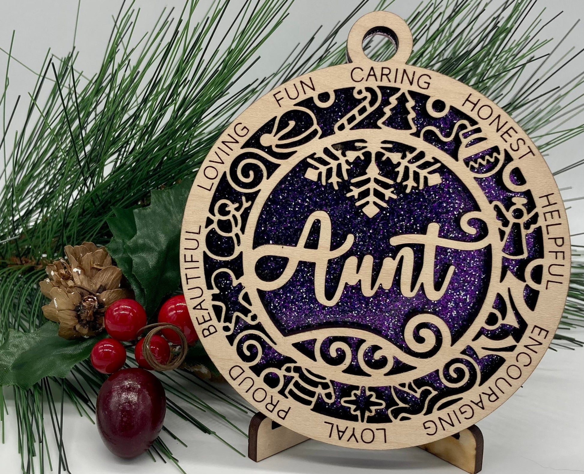 Aunt Wooden Christmas Ornament CUSTOMIZABLE