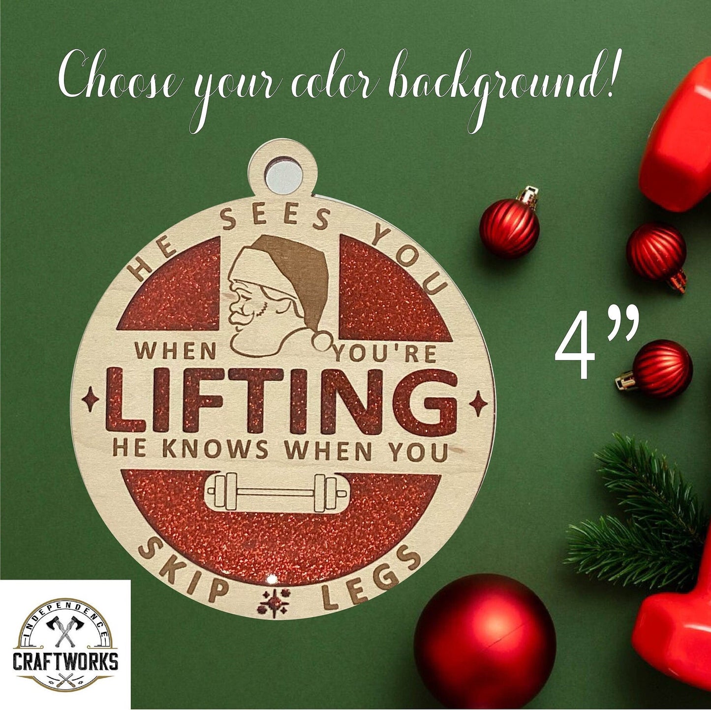 Santa Fitness Gym Wooden Christmas Ornament