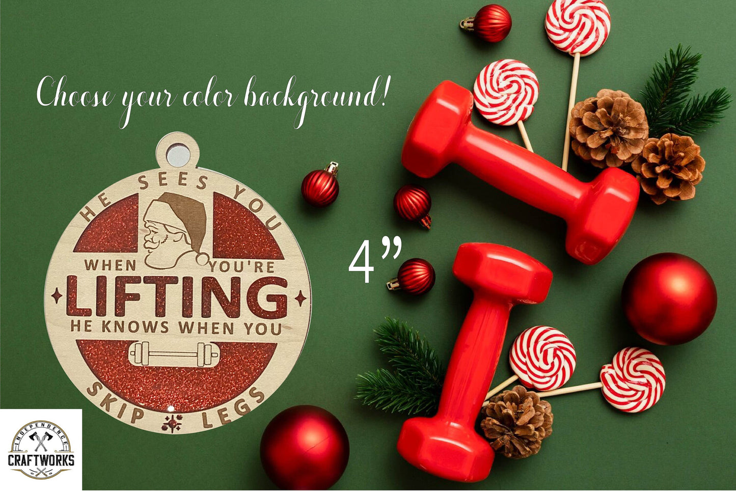 Santa Fitness Gym Wooden Christmas Ornament