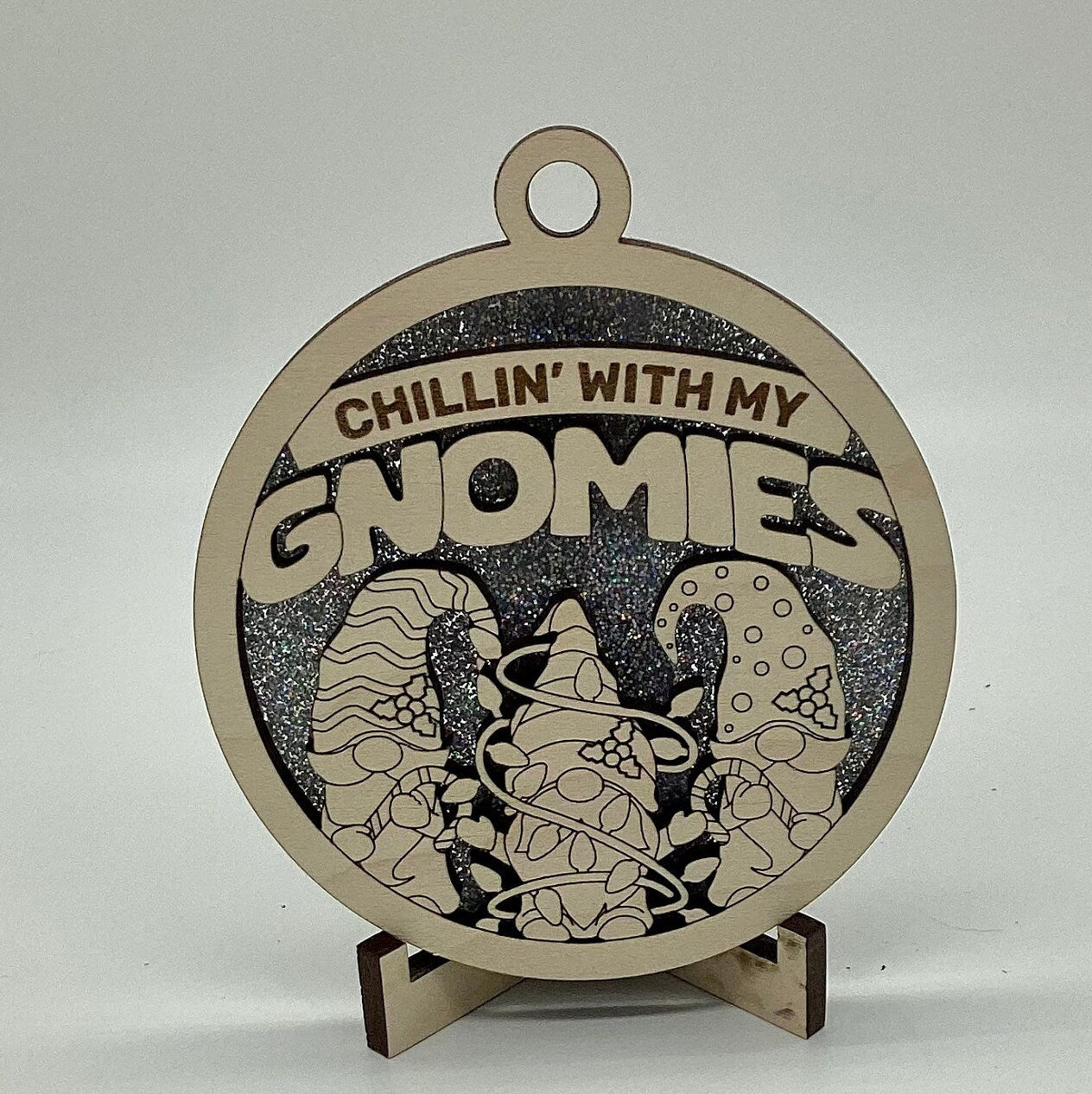 Chillin with my Homies "Gnomies" Wooden Pun Christmas Ornament