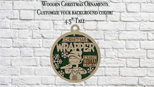Christmas Wrapper Pun Wooden Ornament