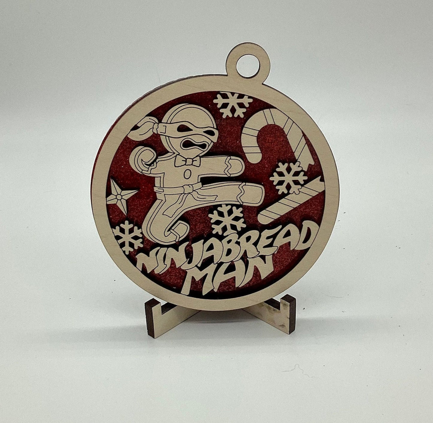 GingerBread Man "Ninjabread" Wooden Pun Christmas Ornament