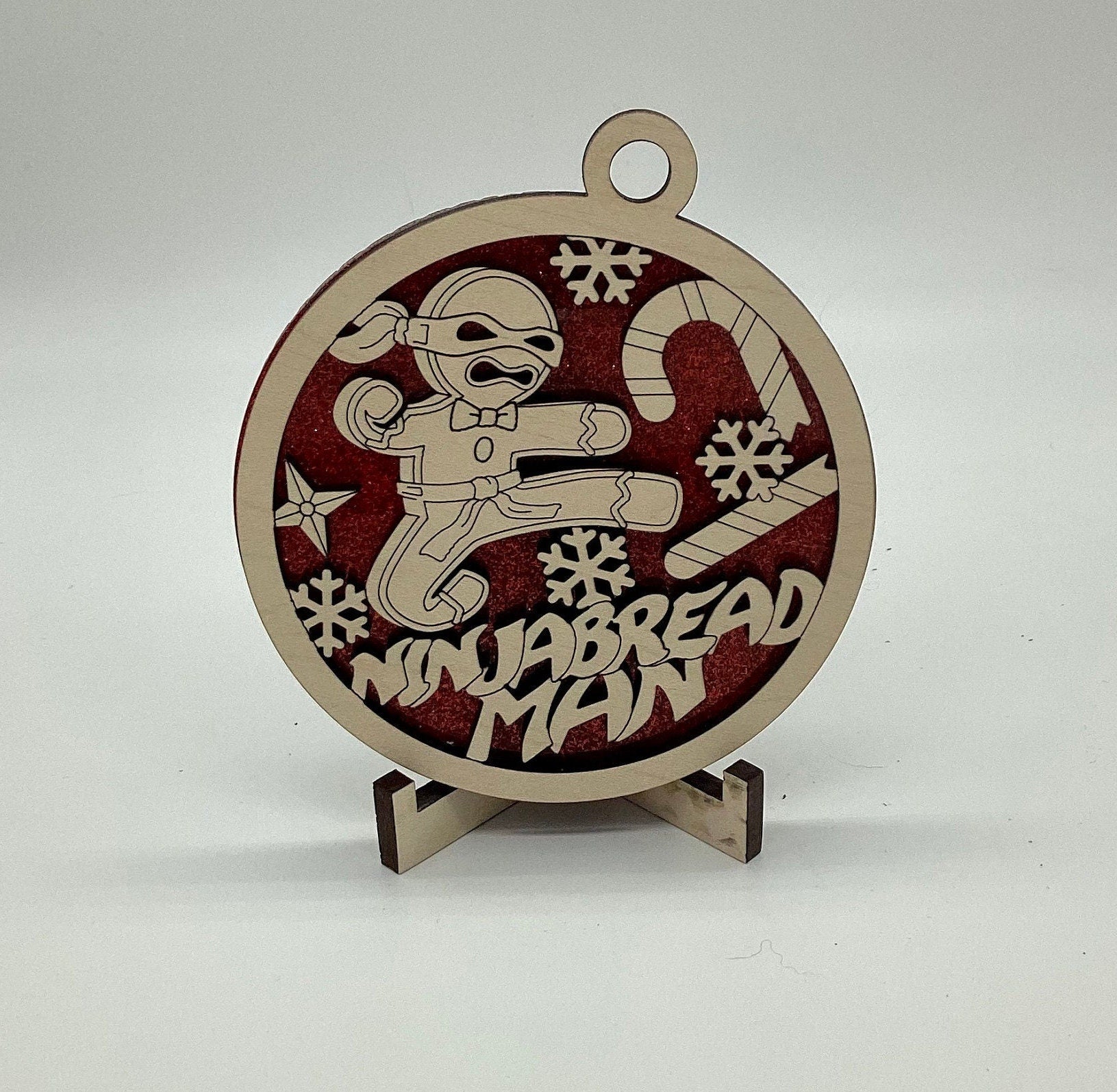 GingerBread Man "Ninjabread" Wooden Pun Christmas Ornament