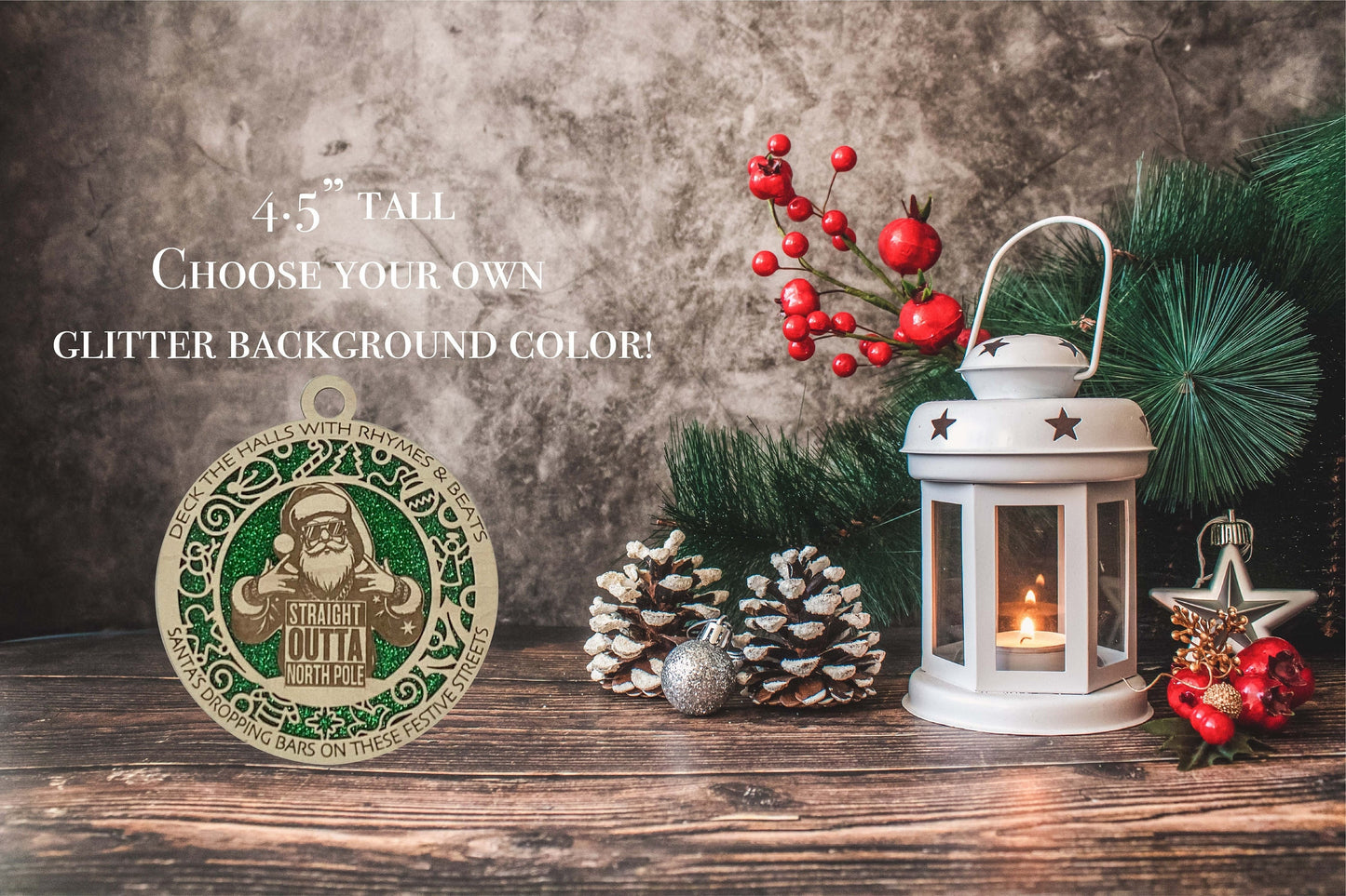 Straight Outta North Pole Santa Wooden Christmas Ornament