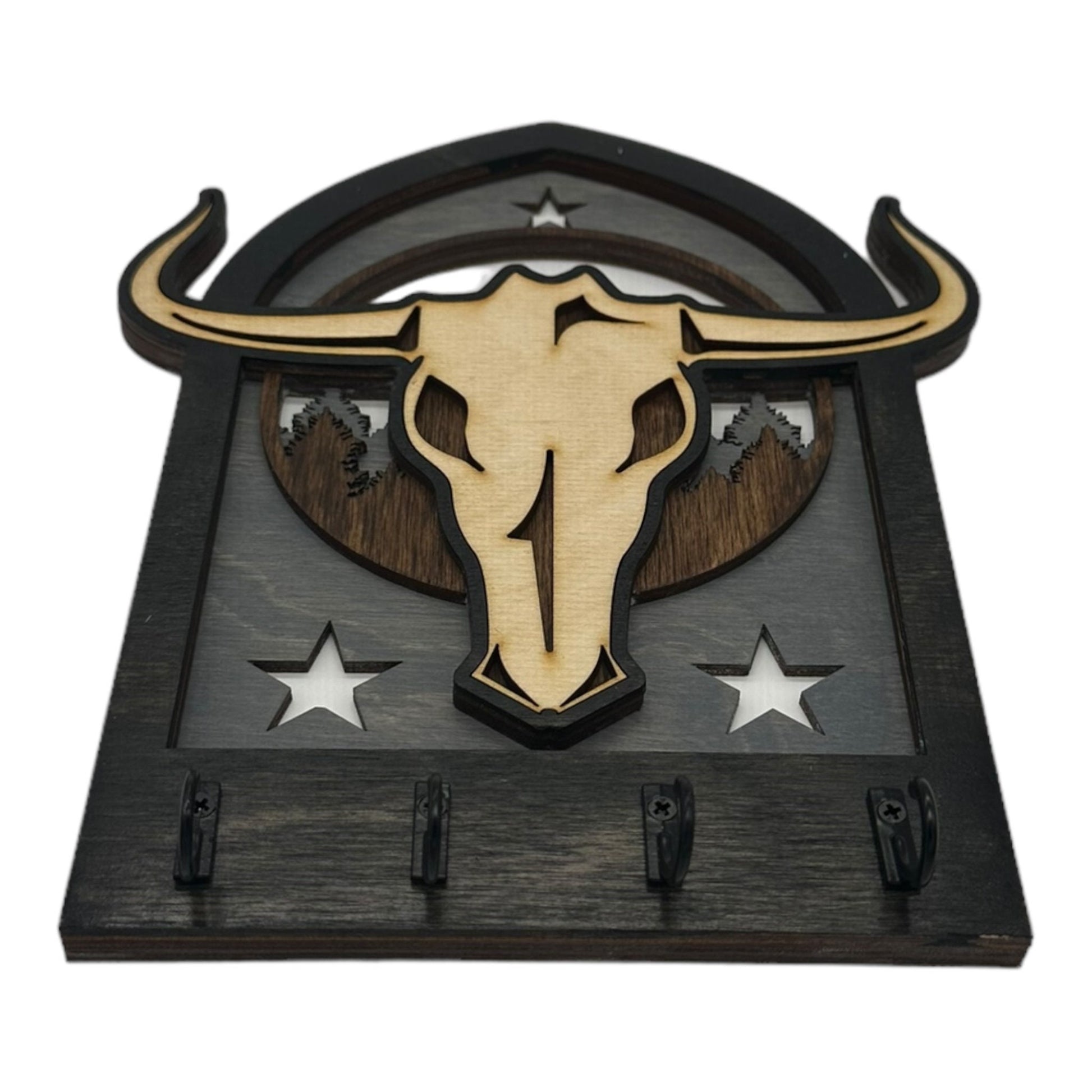 Bull Skull Four Hook Arch Key Hanger/ Organizer