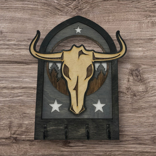 Bull Skull Four Hook Arch Key Hanger/ Organizer