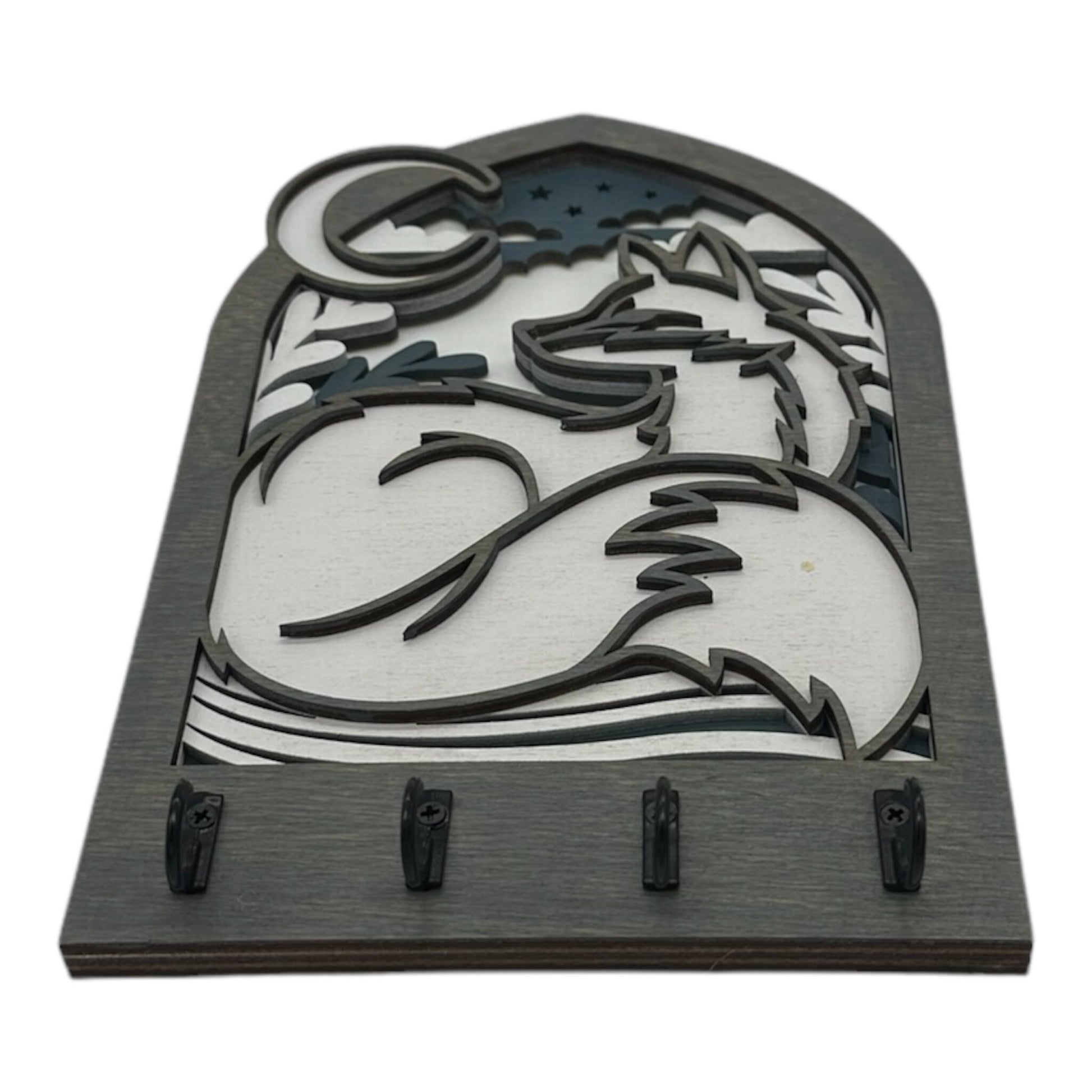 Fox and Moon Four Hook Arch Key Hanger/ Organizer
