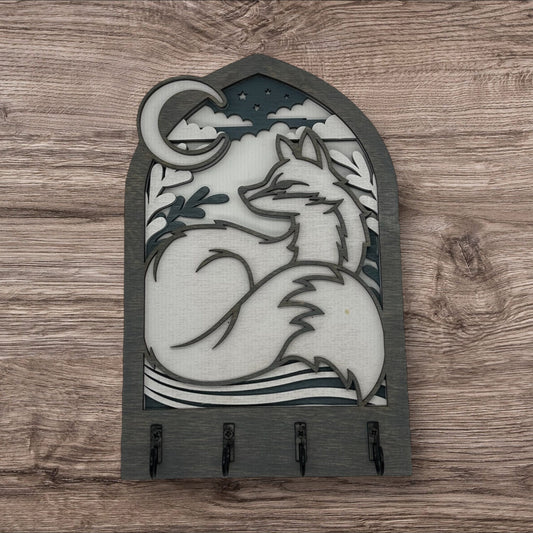 Fox and Moon Four Hook Arch Key Hanger/ Organizer