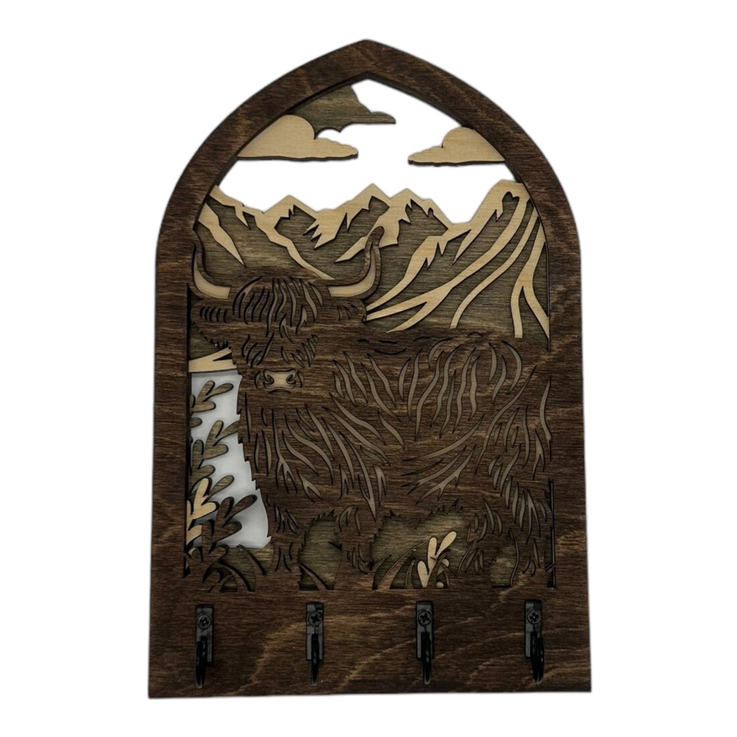 Highland Cow Four Hook Arch Key Hanger/ Organizer