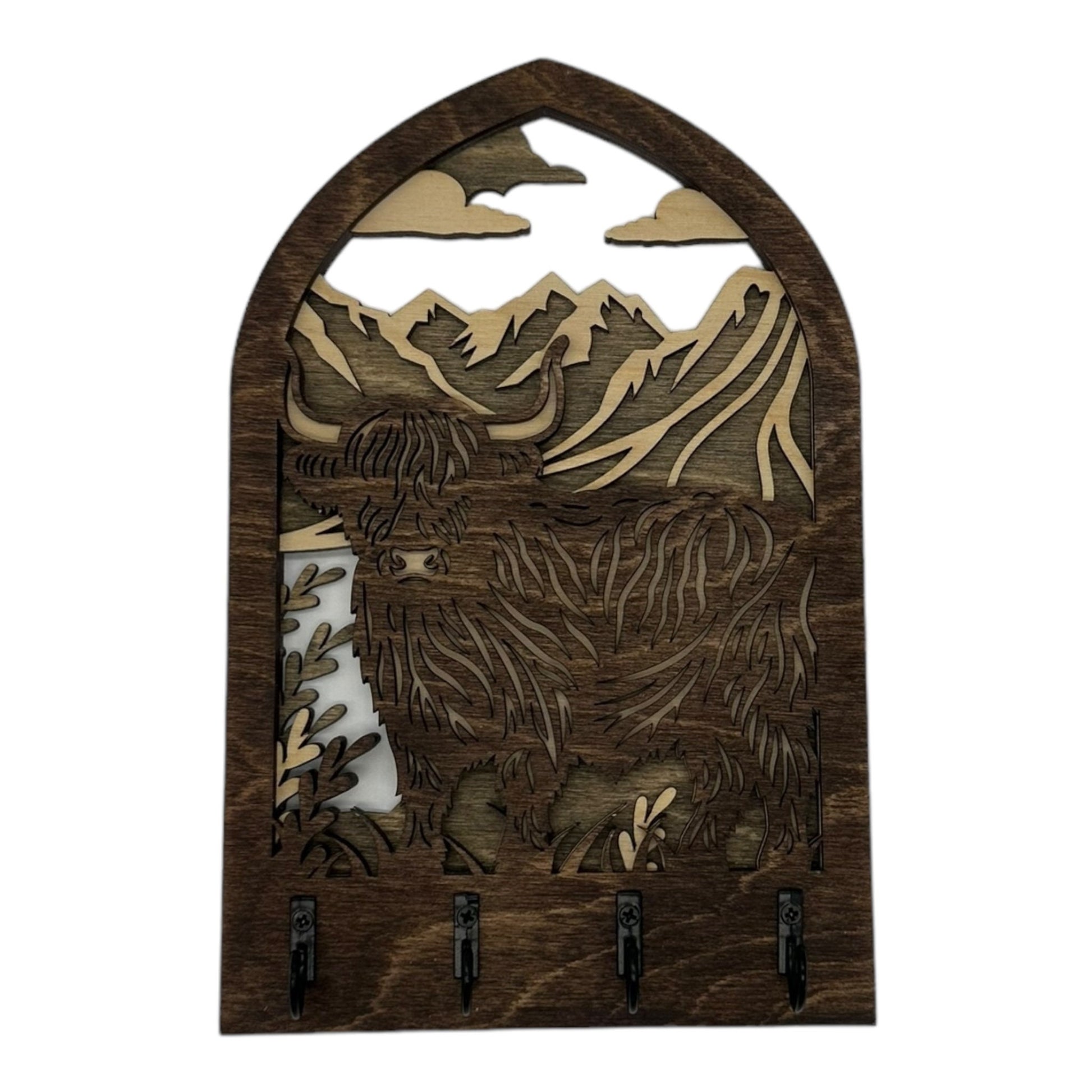 Highland Cow Four Hook Arch Key Hanger/ Organizer