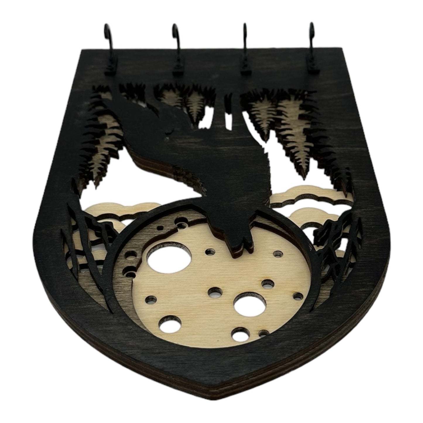 Wold Howling at Moon Four Hook Arch Key Hanger/ Organizer