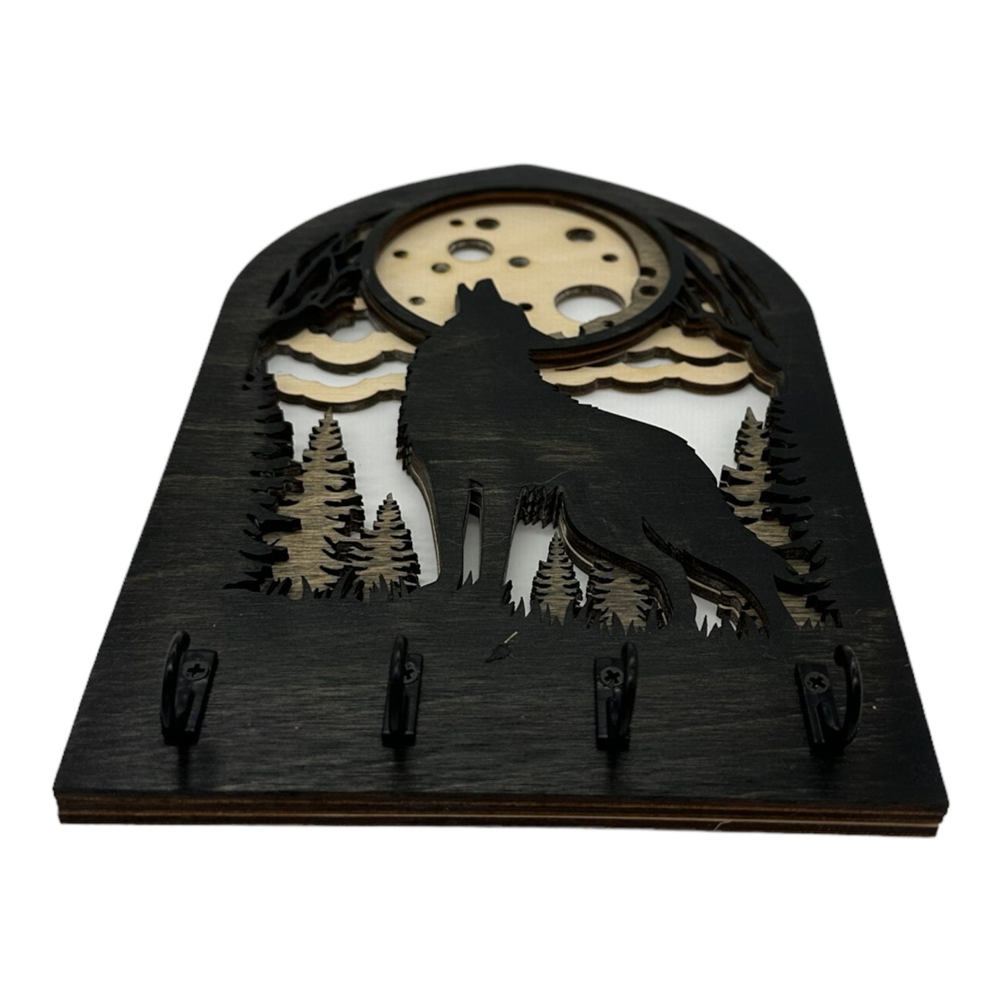 Wold Howling at Moon Four Hook Arch Key Hanger/ Organizer